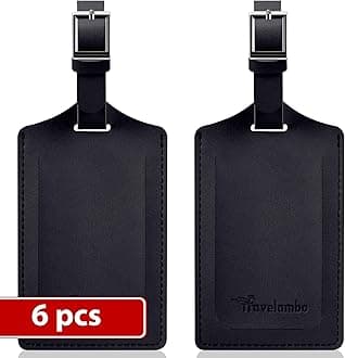 Travelambo Luggage Tags for Suitcases Faux Leather Privacy Protection 6 Pack Bag Tags Travel Accessories Essential, Black