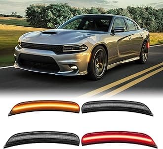 RANSOTO LED Side Marker Light Compatible with Dodge Charger 2015 2016 2017 2018 2019 2020 2021 2022 2023 Front Amber Rear Lamp Lights Smoked