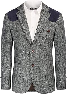 PJ PAUL JONES Men's Blazer Herringbone Tweed Sport Coats Two Button Wool Blend Formal Jacket