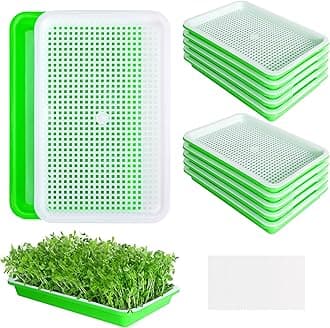 10Pcs Seed Sprouter Tray with Drain Holes - BPA Free Seed Garden Plant Germination Propagation Trays, Soil-Free Wheatgrass Tray Sprouter Microgreens Growing Kit with Germinating Paper
