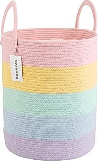 XUANGUO Rope Laundry Basket Hamper for Kids Girl Woven Storage Basket for Living Room Bedroom Boho Tall Baskets for Blanket Toys Pillow Towels Baby Nursery Hamper Bin rainbow