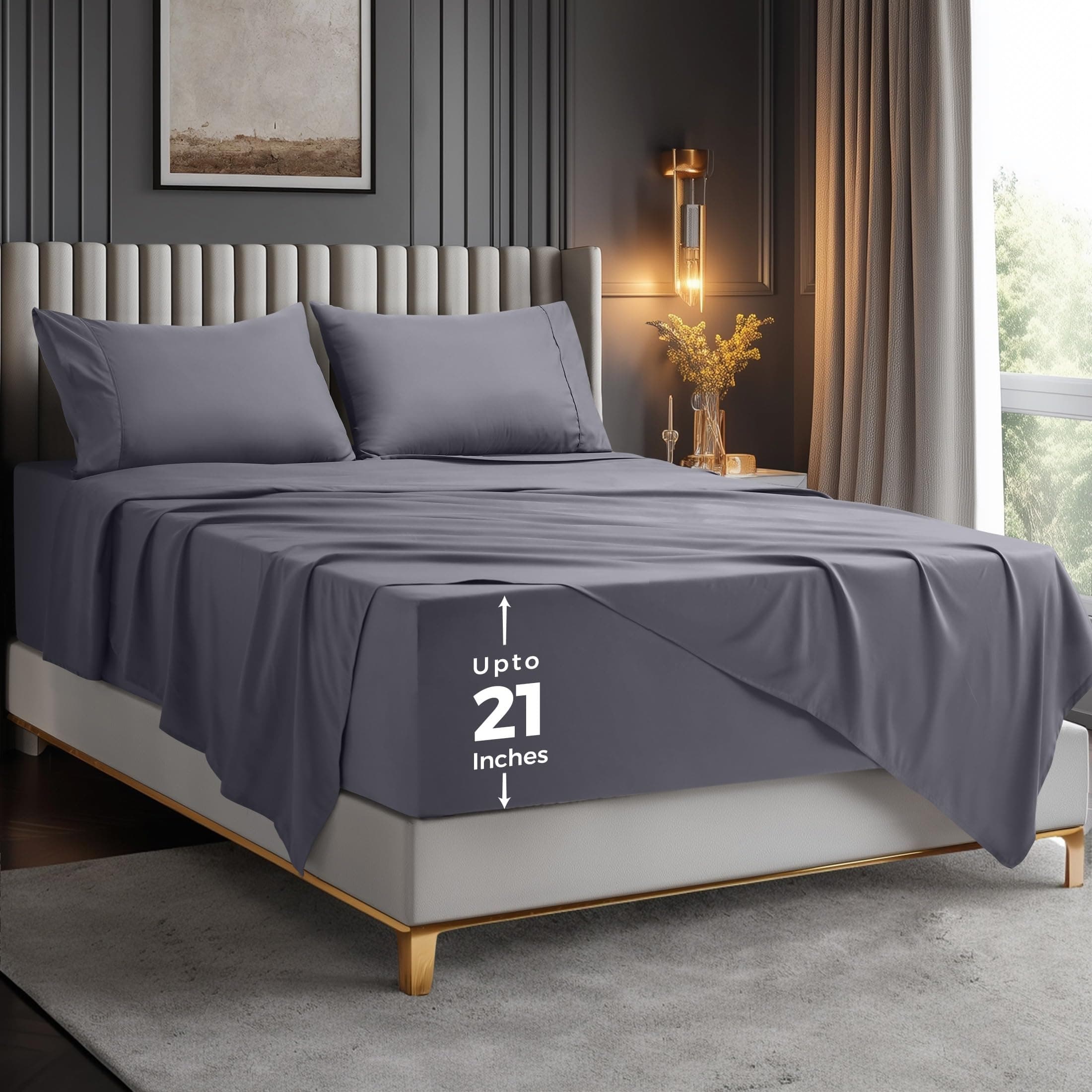 Utopia Bedding Queen Size Extra Deep Pocket Sheet Set – Fits Mattresses Up to 21 inches – Cooling, Soft & Breathable – Oeko-Tex 4 Piece Bed Sheets (Grey)