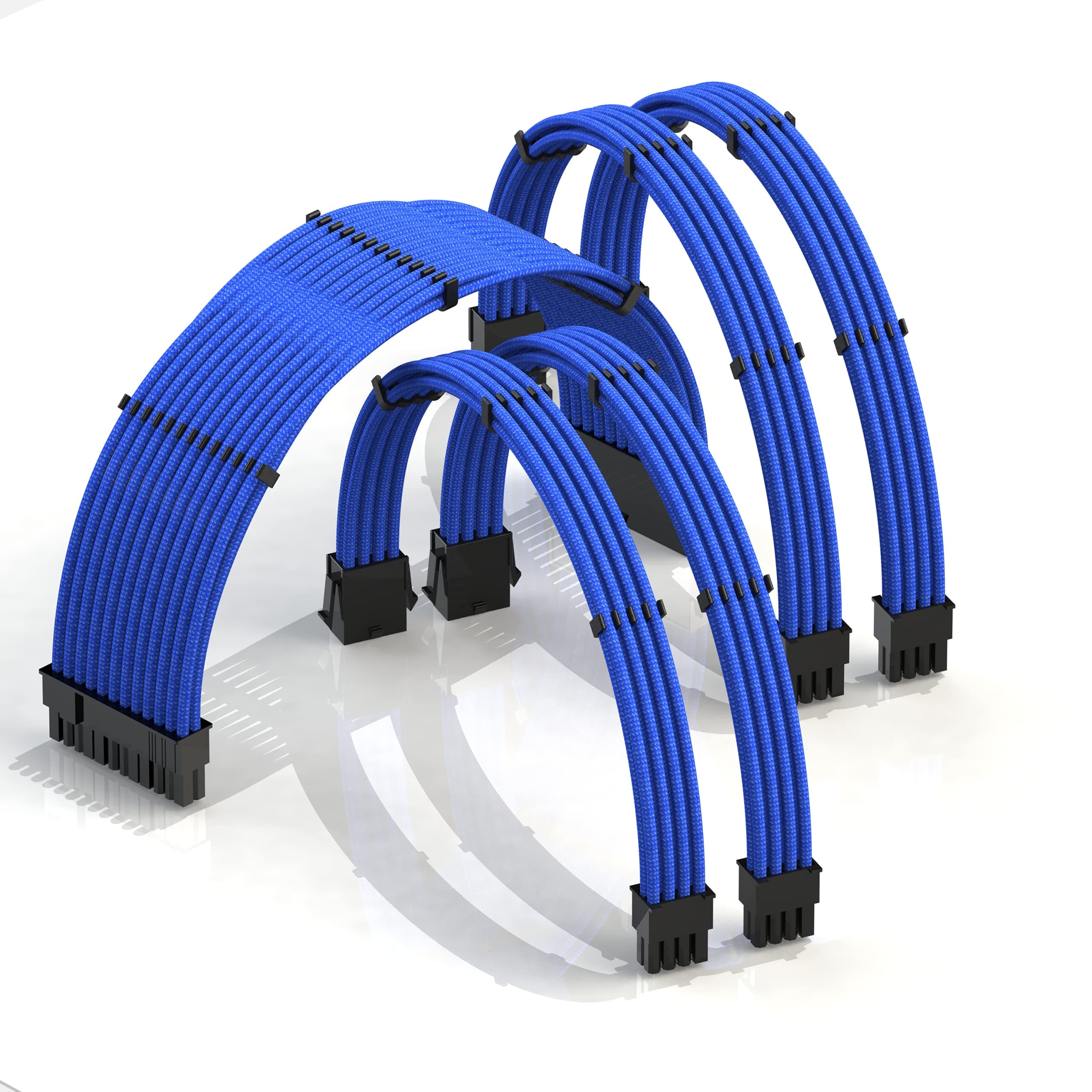 LINKUP - PSU Cable Extension Sleeved Custom Mod GPU PC Braided w/Comb Kit┃1 x 24 P (20+4)┃2 x 8 P (4+4) CPU┃2 x 8 P (6+2) GPU Set┃50CM 500MM - Blue