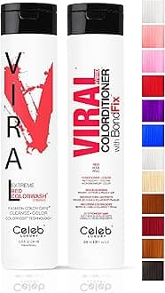 Celeb Luxury Viral Duo Color Depositing Colorwash Shampoo & Conditioner Set + Bondfix Bond Rebuilder, Semi Permanent Hair Color, Vegan Hair Dye, Extreme Red