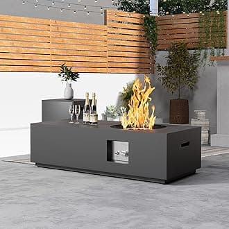 SUNPEAK 48" Rectangular Propane Firepit with Round Burner – 50,000 BTU Fire Pit Table with Lid, Rocks, Cover and Tank Storage – Outdoor Modern Fireplace for Deck or Patio (Black, 48" Standard)