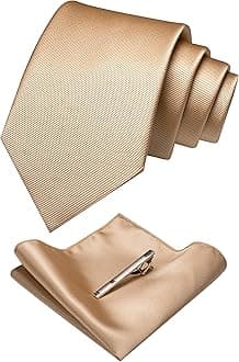 Solid Color Formal Necktie and Pocket Square Tie Clip Sets for Men