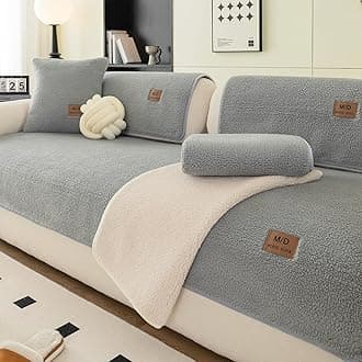 MDSASFD Sherpa Fleece Sofa Cover, Super Soft Funny Fuzzy Sofa Couch Covers, Warm Plush, Non-Slip Sectional Sofa Slipcover Furniture Protector for Kids, Pets(Light Grey, 28"x 28")