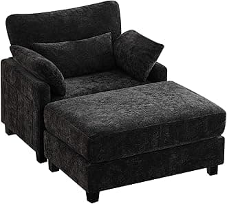 WUTUTUEE Luxurious Black Chenille Sleeper Chair & Ottoman: 57.5" Oversized Chaise for Ultimate Comfort in Your Living Room, Bedroom, or Office