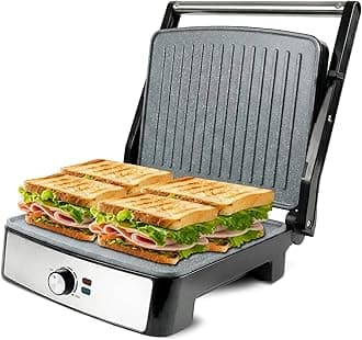 - Elato BS205 2200 Watt Super Jumbo Ceramic Grill Sandwich Maker, Multi Heating Modes, 180° Open Sandwich Griller,Non-Toxic BPA,PTFE,PFOA&PFAS Free, 2 Year Warranty,Regular Bread Size for 4 Slices
