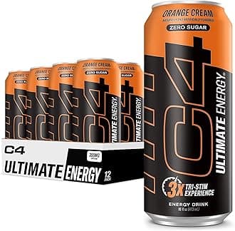 C4 Ultimate Sugar Free Energy Drink 16oz (Pack of 12) | Orange Cream | Pre Workout Performance Drink with No Artificial Colors or Dyes