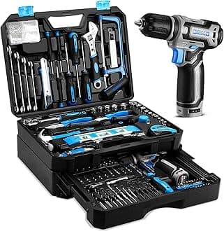 Tool Kit Box Drill Set:DEKOPRO 238pcs Home Mechanic Tool Box 12V Power Cordless Drill Hand Repair Tool Set Combo Kit Storage Organizer Drawer Case Blue