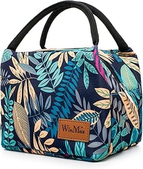 winmaxLunch Cooler Bag, Small Insulated Lunch Box Bags, Portable and Reusable Lunch Bag for Women (Leaves Pattern)