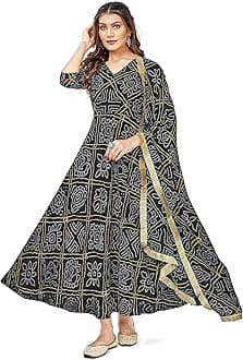 VIHARA THREADS Women's Bandhani Print Anarkali Kurta with Matching Dupatta, Ethnic Indian Wear
