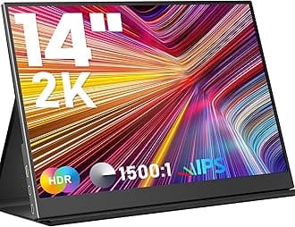 14 Inch 2K Portable Gaming Monitor, 2160x1440P, USB C HDMI, IPS Display, HDR, Black, P142
