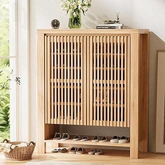 INNOD 43" Tall Shoe Storage Cabinet with Doors, 8-Tier Entryway Shoe Cabinet with Adjustable Shelves, Modern Freestanding Shoes Rack Organizer Cabinet for Entryway Hallway Front Door