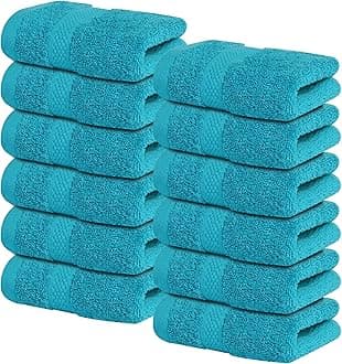 Infinitee Xclusives Premium Teal Washcloths Set – Pack of 12, 13x13 Inches 100% Cotton Wash Cloths for Your Body and Face Towels, Kitchen Dish Towels and Rags, Baby Washcloth