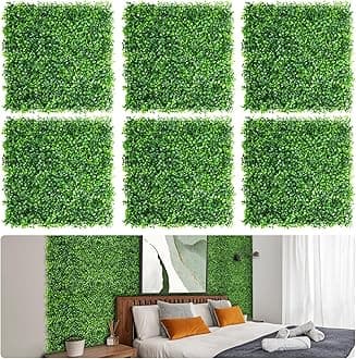 Aboofx 16 Pack 10"x10" Artificial Grass Wall Panels, Greenery Wall Faux Wall Artificial Green Wall, Grass Decor Outdoor Boxwood Backdrop for Garden Yard Fence Wall Background Decoration