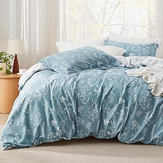 King Size Comforter Set - Mineral Blue Comforter, Cute Floral Bedding Comforter Sets, Gifts for Woman, 3 Pieces, 1 Soft Reversible Botanical Flowers Comforter and 2 Pillow Shams