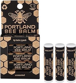 Portland Bee Balm All Natural Handmade Beeswax Based Lip Balm, Unscented 3 Tube Pack