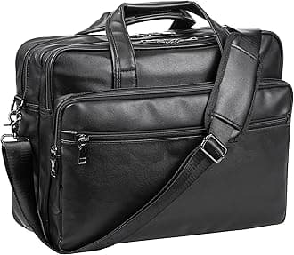 Leather Laptop Bag, Men's 15.6 Inche Messenger Briefcase Business Satchel Computer Handbag Shoulder Bag Fits 15.6 Inch Laptop Computer (Black)
