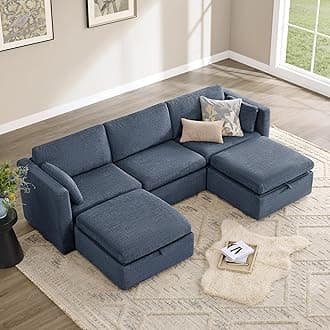- CHITA Oversized Modular Cloud Sectional Sofa Set, FSC Certified U Shaped Couch with Reversible Chaise Modular Sectional Couch, 112 inch Width,5 Seat Modular Sofa Includes 2 Storage Ottomans, Blue
