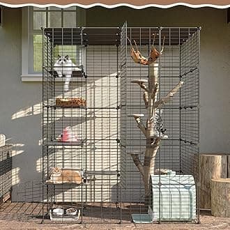 Oneluck Outdoor Cat House Cat Cages Enclosure with Super Large Enter Door, 55L x 41W x69H Balcony Cat Playpen with Platforms,DIY Kennels Crate Large Exercise Place Ideal for 1-2 Cats