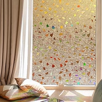 Coavas Stained Glass Window Privacy Film 3D Rainbow Decorative Heat Control UV Blocking Non-Adhesive Removable Vinyl Film Window Tint for Bathroom Door Covering, Brown, 17.5 x 78.7 inch