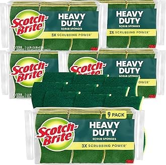Scotch-Brite Heavy Duty Scrub Sponge, 45 Kitchen Sponges Designed for Tough Messes in The Kitchen That Last 3X Longer*, Best for Cast Iron Skillets and Outdoor Grills, Flexible, Durable, and Strong