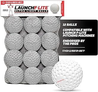 PowerNet Launch F-lite Softball & Baseball Pitching Machine, Dimpled Practice Balls, Bucket of Baseballs, Coaching Bucket Bundle for Pitching Machine, Baseball Training Equipment