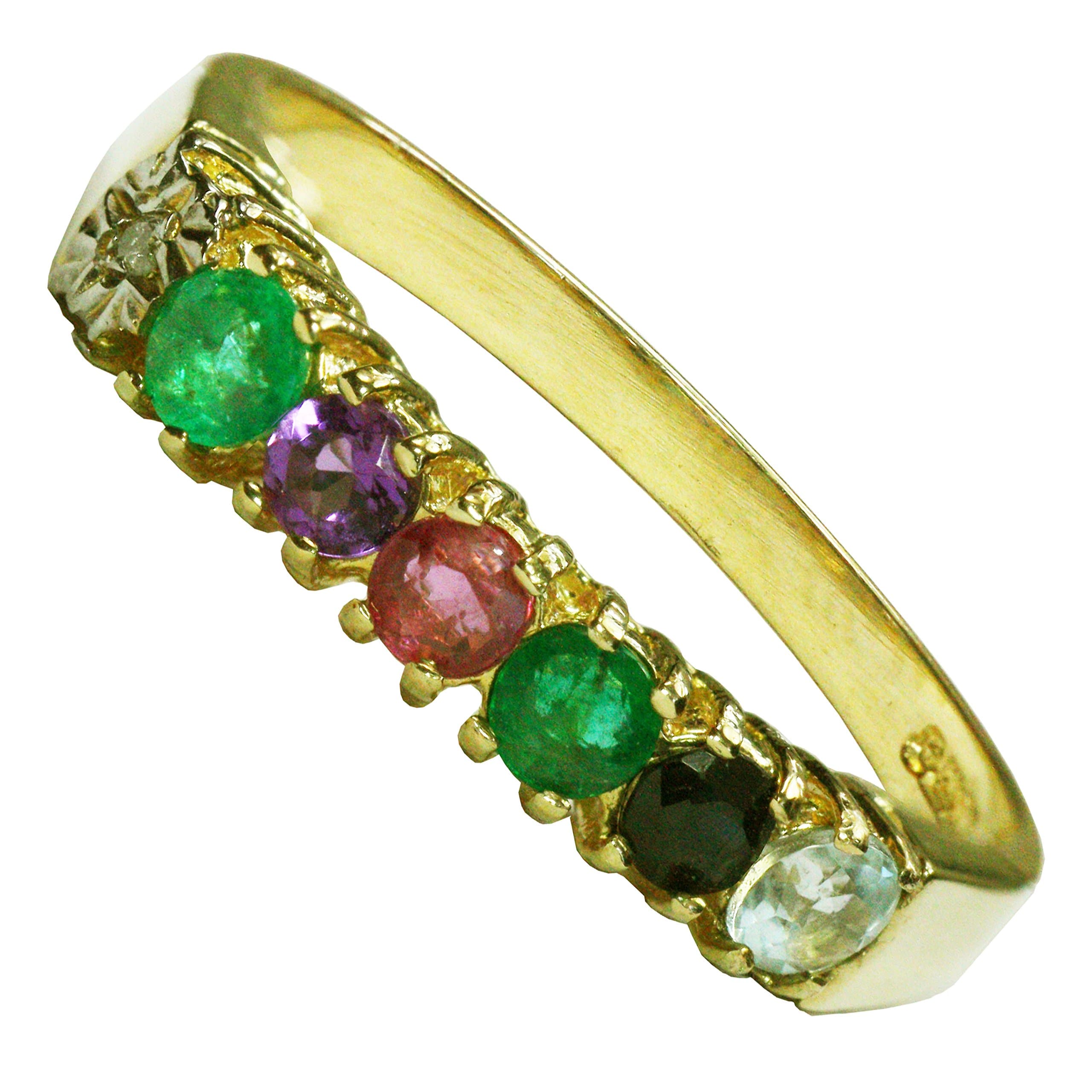 BJC® 9ct Yellow Gold DEAREST Ring Diamond Emerald Amethyst Ruby Emerald Sapphire Topaz (W)