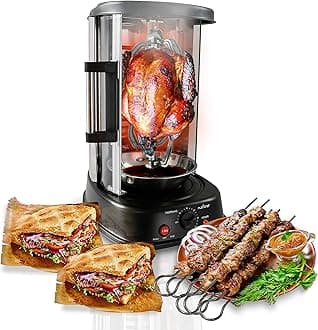 Countertop Vertical Rotating Oven - Rotisserie Shawarma Machine, Kebob Machine, Stain & Heat Resistant Door & Energy Efficient, Includes Kebob Rack with 7 Skewers (PKRTVG34)