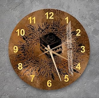 Tempered Glass Wall Clock - Islamic Wall Art for Living Room, Muslim Home Decor, Quran Wall Decor, Ramadan Decoration, Eid Gifts, Arabic Calligraphy (Kaaba)