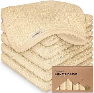 6-Pack Baby Washcloths – Soft Absorbent Viscose from Bamboo Washcloths for Face, Body, Baby Towels for Newborn, Kids, Toddlers, Infant, Gentle on Sensitive Skin, 10x10 Reusable Face Towels (Khaki)