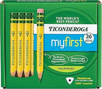 Ticonderoga My First Short Triangular Wood-Cased Pencils, 2 HB Soft, Yellow, 36 Count