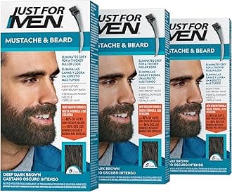 Mustache & Beard, Beard Dye for Men with Brush, With Keratin Biotin Aloe and Coconut Oil for Healthy Facial Hair - Deep Dark Brown, M-46, Pack of 3 (Packaging May Vary)
