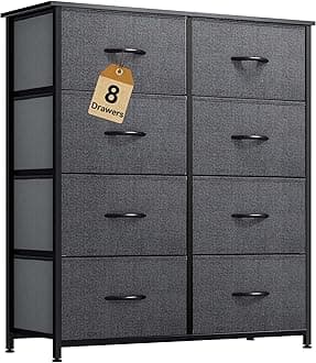 YITAHOME Dresser for Bedroom, Double Dresser with 8 Drawers, Storage Tower with Fabric Bins, Chest of Drawers for Closet & Living Room (Black Wood Grain)