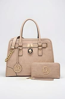 Dasein Women Handbags Top Handle Satchel Purse Shoulder Bag Hobo Bag Work Bag Set 2pcs, 05 Croco Beige, Medium