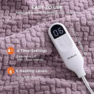 Bedsure Heated Blanket Electric Throw - Chevron Shaggy Sherpa Electric Blanket, Fast Heating with 6 Heating Levels & 4 Time Settings, 3 Hours Auto-Off (50x60 inches, Purple