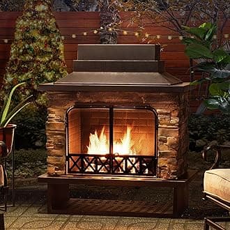 Sunjoy Outdoor Fireplace, Heavy Duty Patio Wood Burning Fireplace with Steel Chimney, Mesh Spark Screen Doors, Removable Grate and Fire Poker, Black
