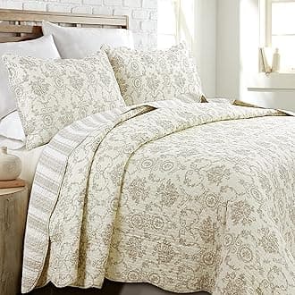 Cozy Line Home Fashions French Medallion 100% Cotton Bedding Quilt Set, Beige Ivory Rose Flower Reversible Coverlet Bedspread for Bedroom/Guestroom for Women Men(Cream Eggnog, King - 3 Piece)