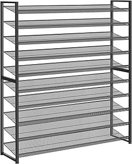 Nunsino Shoe Rack, Long Shoe Organizer,Max Holds 62 Pairs,10 Tier Metal Shoe Storage Shelf,5-Tier Stackable Shoes Organizer for Garage, Entryway,Black