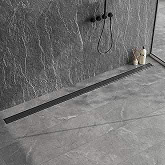 Neodrain 60-Inch Linear Shower Drain,with 2-in-1 Flat & Tile Insert Shiny Black Cover, Rectangle Shower Floor Drain, Linear Drain with Adjustable Leveling Feet, Hair Strainer