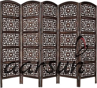 Aarsun Handcrafted Wooden Room Divider (5 Panel, Brown 2)