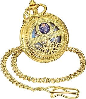 ShoppeWatch Men’s Pocket Watch with Chain | Hand Winding Vintage Pocket Watch | Classic Mechanical Movement Pocketwatch | 1920s Railroad Steampunk Costume Accessory