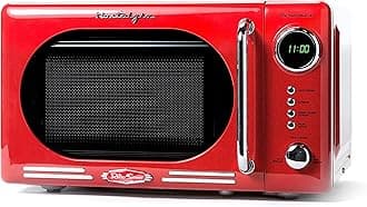 Retro Compact Countertop Microwave Oven - 0.7 Cu. Ft. - 700-Watts with LED Digital Display - Child Lock - Easy Clean Interior - Red