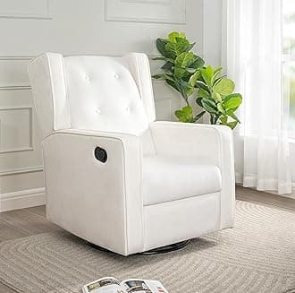 Naomi Home Odelia Swivel Rocker Recliner Glider, Bright White - Ergonomic Nursing Chair with Footrest for Soothing Comfort in Compact Spaces