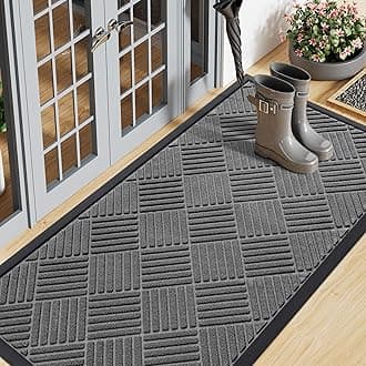 Smiry Front Door Mat Outside Entrance, Heavy Duty Outdoor Indoor Natural Rubber Doormat, Non Slip, Trap Dirt and Moisture, Easy Clean, Low Profile Patio Porch Entryway Mat, 47x23, Grey