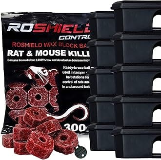 Roshield 10 Black Control Mouse Boxes & 30 Wax Bait Blocks (2 Packs of 300g)