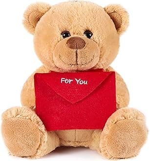 BRUBAKER Teddy Plush Bear with Red Envelope - For You - 10 Inches (25 cm) - Cuddly Toy - Brown - Light Brown