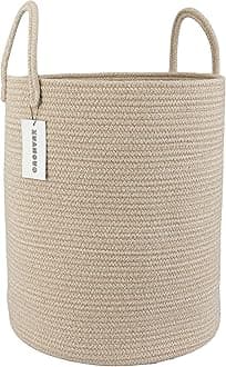 XUANGUO Cotton Rope Laundry Basket Hamper for Clothes Woven Storage Basket for Living Room Bedroom Boho Tall Rope Baskets for Blanket Toys Pillow Towels Baby Nursery Hamper Bin oatmeal